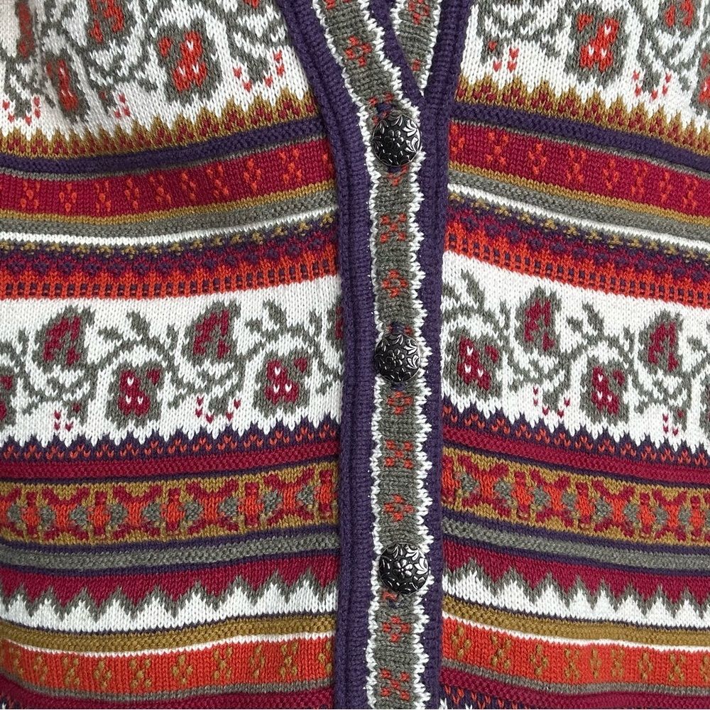 Vtg Colorful Floral Striped Knit Cardigan Sweater Button Up VNeck Oversize Small - Picture 4 of 8